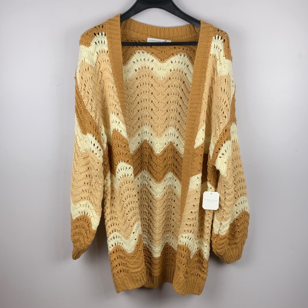 Altar'd State Chevron Knit Cardigan - Brown and Cream new size small